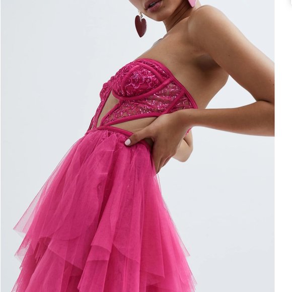 NWT For Love and Lemons Hot Barbie Pink Rosario Corset Bustier Mini Dress M - Picture 5 of 10